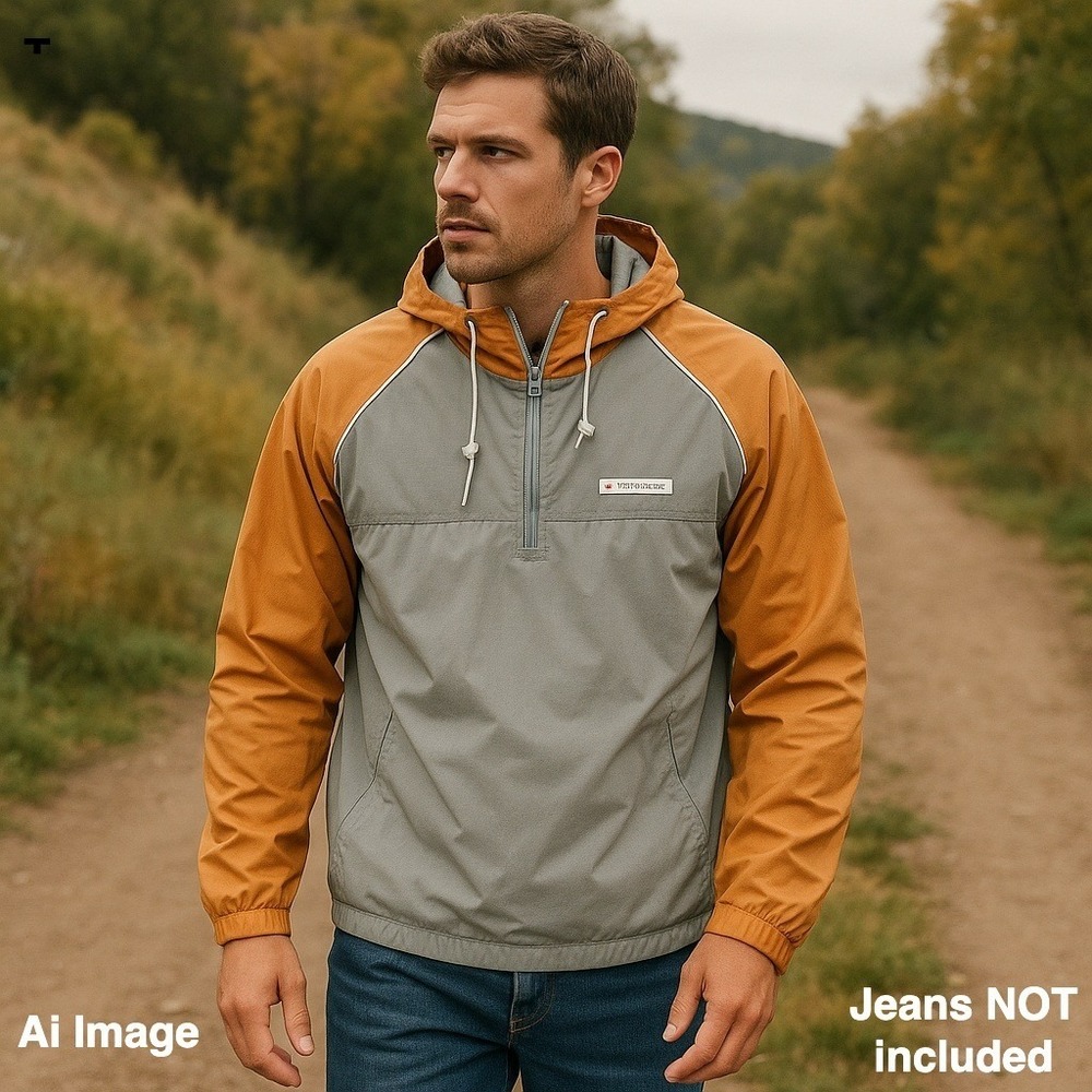 AE Performance Thinsulate Half Zip Hooded Jacket Orange Gray Unisex M **READ